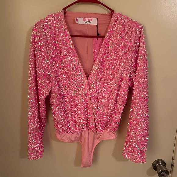 NWT! Pink Fully Rhinestone Body Suit - Picture 3 of 5